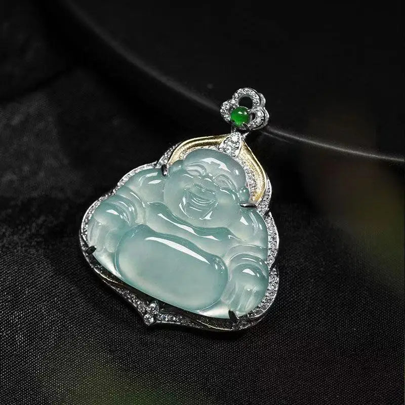(Energy Collection) Custom Luxury High-Energy Ice Jadeite Chokers Pendant High Quality Natural Spiritual Necklace 925 Silver with Blessing Feature