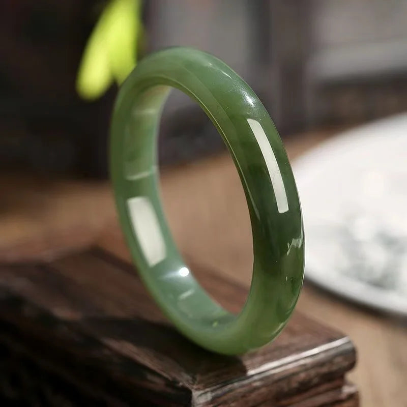 (Energy Collection) Premium High Quality Silver Luxury Hetian Jade Bracelet Fine Bangle with Spiritual Energy Blessed Jewelry