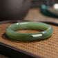 (Energy Collection) Luxury Fine Silver Bangle Bracelet with Top-Tier Hetian Jade Blessed & Energized Jewelry
