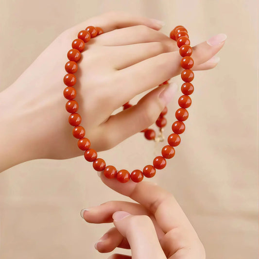 (Energy Collection) Top Grade 925 Silver Agate Beads Strand Necklace with Full Meat Stone Spiritual Energy Chain for Balance and Protection Luxury