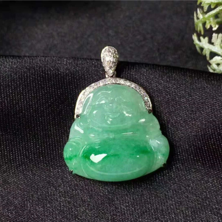 Factory Beautiful Green Jade Stone Jewelry Pendant 18k Gold Natural Jadeite Charm Buddha Pendant