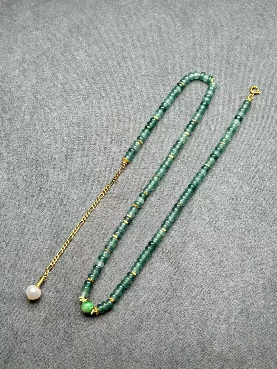S925 Silver and 18K Gold Handmade Necklace with Natural Hetian Jasper Jade Beads Chain Certified