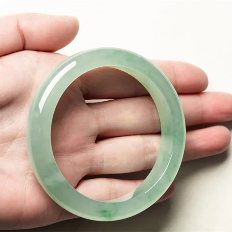 Women Bangle Natural Jade Emerald Light Green Bangle Certificate Transparent Burma Jade Bangle for Women