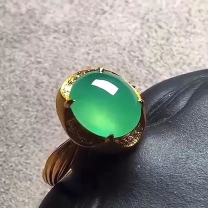 Eastern Jade Gemstone Jewelry Ring 18k Gold 10.2x8.6x5mm Natural Green Jadeite Ring for Women