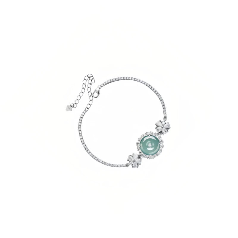 Femme Classic 925 Silver Jadeite Chain & Link Bracelet with Natural Ice-Type Jade Made in China