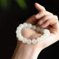 (Energy Collection) Luxury Sterling Silver Beaded Bracelet with Suet White Hetian Jade for Energy Healing