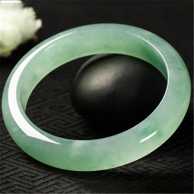 Women Bangle Natural Jade Emerald Light Green Bangle Certificate Transparent Burma Jade Bangle for Women